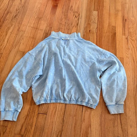 Free People Movement Valley Girl Sweatshirt Acid Wash Blue Quarter-Zip Pullover - Picture 8 of 12